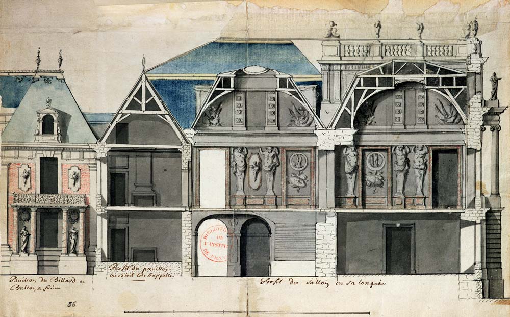 Cross-section of a wing of the Chateau de Versailles constructed by Louis Le Vau ((1612-70) from French School