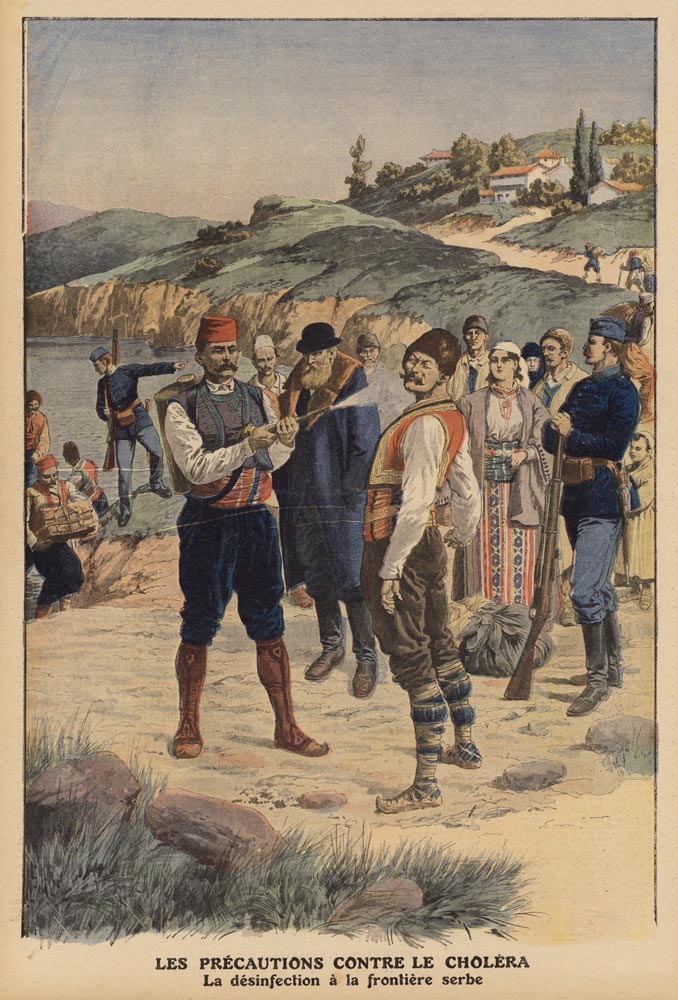 Precautions taken to prevent cholera, disinfection at the Serbian border, illustration from ''Le Pet from French School