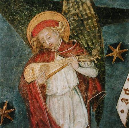 Angel musician playing a mandora, detail from the vault of the crypt from French School