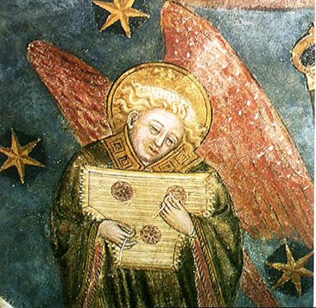 Angel musician playing a psaltery, detail from the vault of the crypt from French School