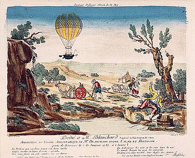 Appearance of the Hot-Air Balloon of Jean Pierre Blanchard (1753-1809) between Calais and Boulogne from French School