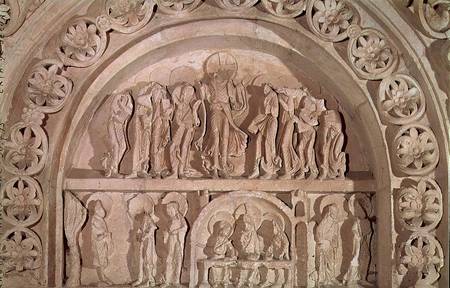 The Ascension and the Supper at Emmaus, tympanum of the left hand portal from French School
