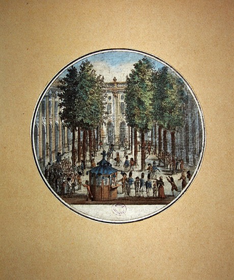 Camille Desmoulins speaking at the Palais Royal, 12 July 1789,Camille Desmoulins (1760-94); French r from French School