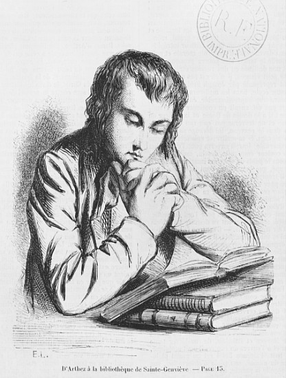 Daniel d''Arthez at the Bibliotheque Sainte-Genevieve, illustration from ''Les Illusions perdues'' H from French School