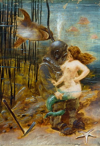 Deep Sea Diver with a Mermaid and a Shark from French School