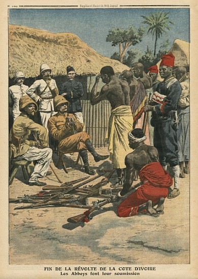 End of the revolt of the Cote d''Ivoire, the Abbeys surrendering to commander Nogues, illustration f from French School