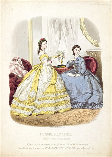 Fashion plate showing ballgowns, illustration from ''La Mode Illustree'' from French School