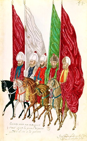 Fol.41 Men with Standards Following the Seigneur to War, from ''Moeurs et Costumes des Pays Orientau from French School