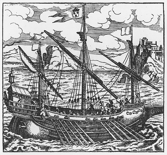French galley operating in the ports of the Levant since Louis XI (1423-83) (xylograph) from French School