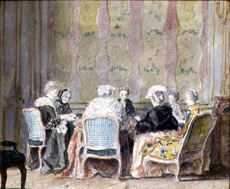 Interior with Ladies Playing Cards from French School