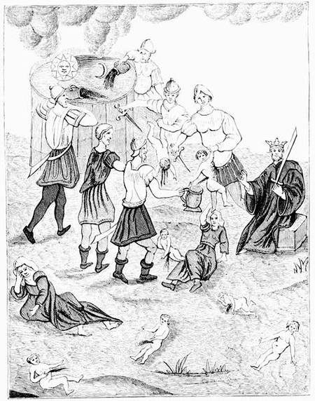 Jews taking blood from christian children for their mystic rites, after a drawing in the 'Book of Ca from French School
