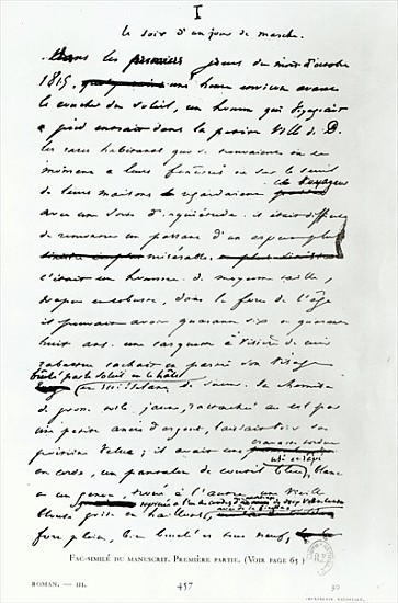 Le Soir d''un Jour de Marche'', facsimile of a page from the manuscript ''Les Miserables'' by Victor from French School