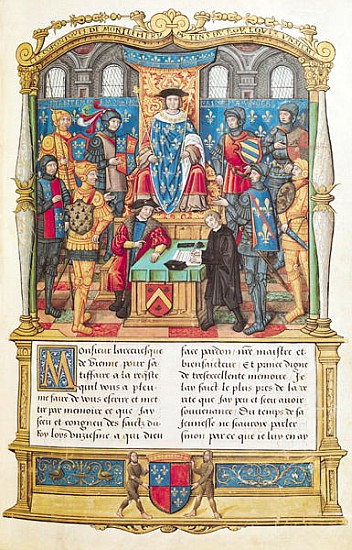 Ms 18 fol 1r Presentation of the Memoirs to Louis XI, from the Memoirs of Philippe of Commines (1445 from French School
