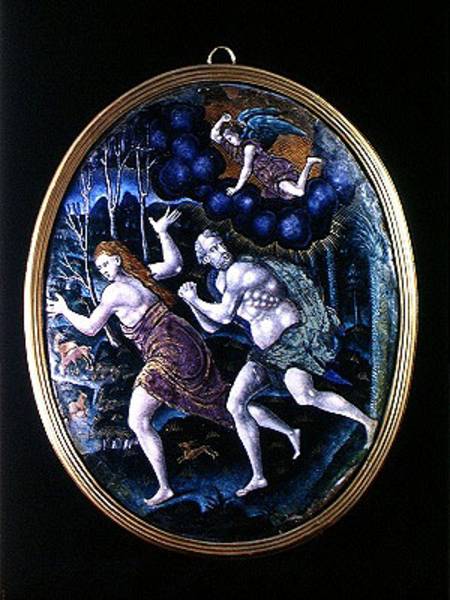 Oval plaque depicting Adam and Eve Expelled from Paradise, Limousin inted from French School