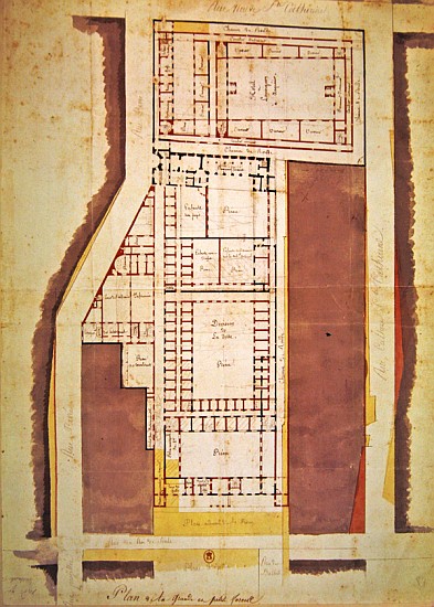 Plan of the Grande and Petite Force prison, rue du Roi de Sicile, Paris (ink & wash on paper) from French School