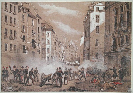 The Army Attacking a Barricade in Rue St. Antoine from French School