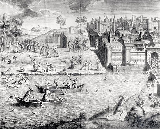The Massacre of the Huguenots at Tours in 1562 from French School