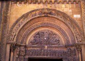 Tympanum of the porch depicting Christ in Majesty with the Symbols of the Evangelists