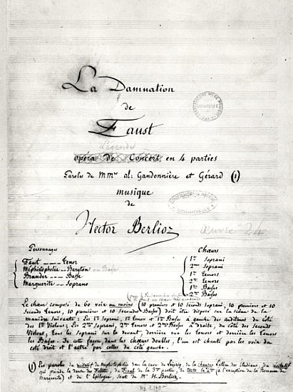 Title page of ''La Damnation de Faust'' by Hector Berlioz (1803-69) 1846 from French School
