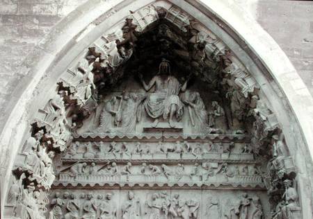 Tympanum from the left portal of the north transcept depicting the Last Judgement from French School