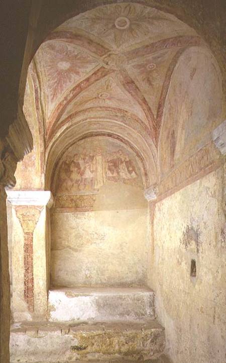 View of the western part of the crypt with wall paintings depicting two episodes from the Martyrdom from French School
