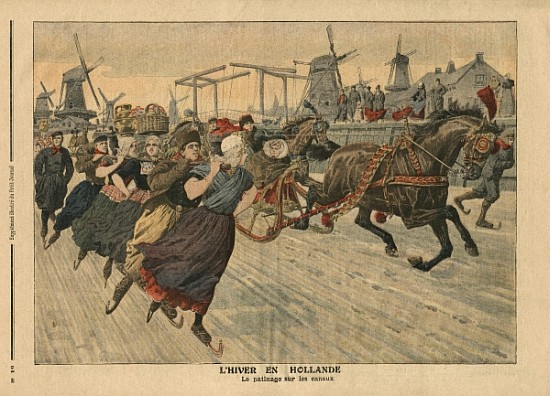 Winter in Holland, ice skating on the canal, illustration from ''Le Petit Journal'', supplement illu from French School