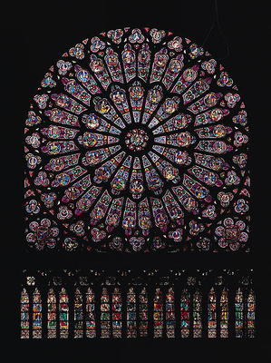 North transept rose window depicting the Virgin and Child in the centre surrounded by Old Testament from French School, (13th century)