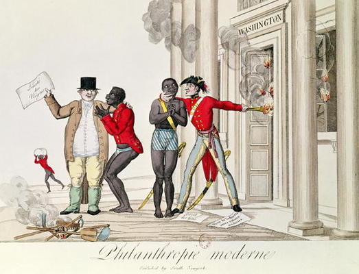 'Modern Philanthropy', French cartoon relating to the English and American reaction to France's abol from French School, (18th century)