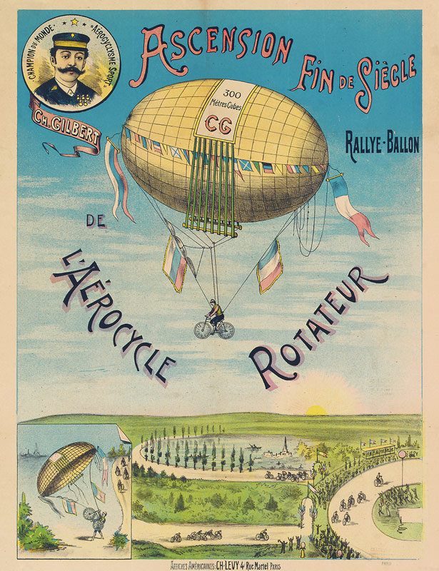 'L'Aerocycle Rotateur', advertising poster for the hot-air balloon bicycle from French School, (19th century)