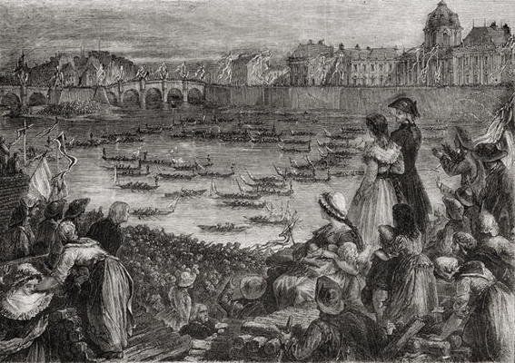 A joust on the water at the Champs de Mars, Paris (litho) from French School, (19th century)