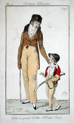 High necked waistcoat and short morning coat, from Costumes Parisiens, 1801 (coloured engraving) from French School, (19th century)