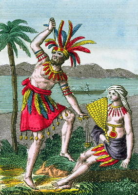 Native inhabitants of the Marquesas Islands, illustration from 'Histoire des Voyages Autour du Monde from French School, (19th century)