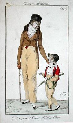 High necked waistcoat and short morning coat, from Costumes Parisiens, 1801 (coloured engraving)
