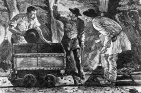 Scene in a coal mine, illustration from 'Germinal' by Emile Zola (1840-1902), 1886 (engraving) (b/w