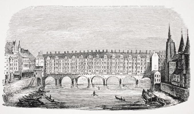 View of the ancient Pont-au-Change, from an engraving of the 'Topography of Paris', from 'Le Moyen A from French School, (19th century)