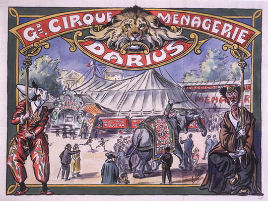 Poster advertising the 'Grand Cirque Menagerie Darius', 1924 (w/c on paper) from French School, (20th century)