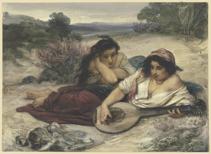 Zwei in der Landschaft lagernde italienische junge Frauen from Friedrich Karl Hausmann