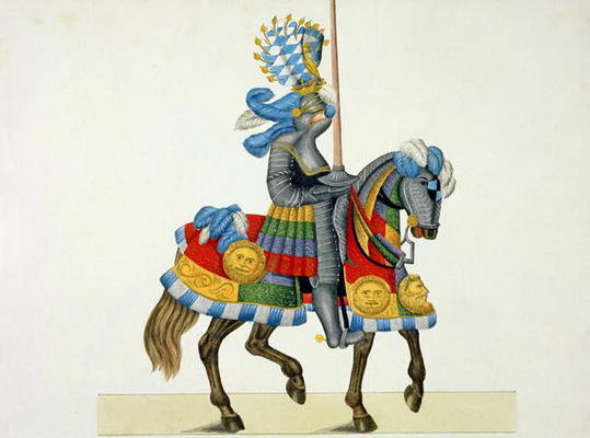 A knight on his way to a tournament, plate from 'A History of the Development and Customs of Chivalr from Friedrich Martin von Reibisch