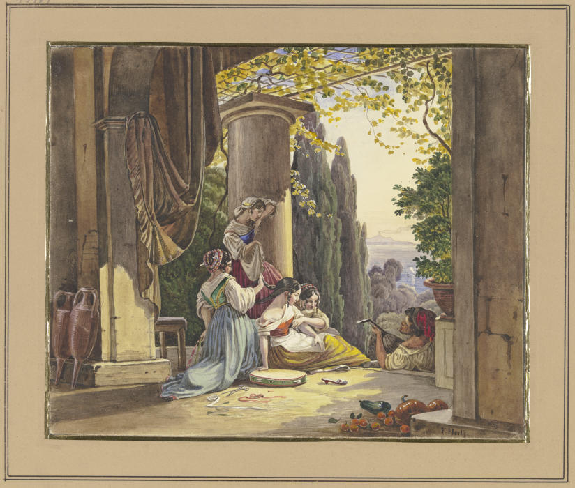 Italienische Terrasse mit Mädchen und Lautenspieler from Friedrich Nerly