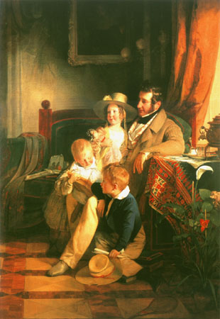 Rudolf of Arthaber with his children Rudolf, Emilie and Gustav the portrait of the mother died of from Friedrich von Amerling