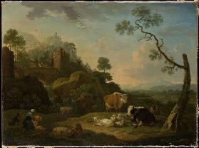 Landscape with a Herdswoman and Farm Animals