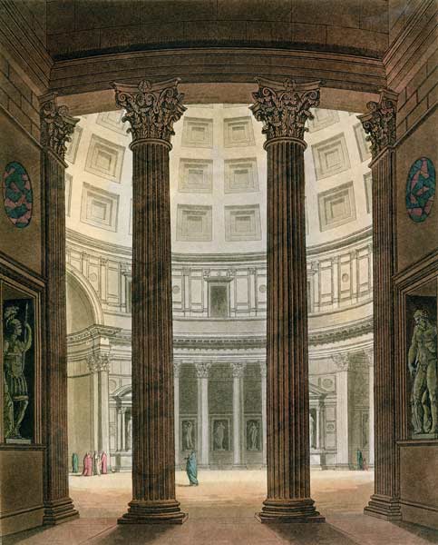 Interior of the Pantheon, Rome, from 'Le Costume Ancien et Moderne' by Jules Ferrario, engraved by G from Fumagalli