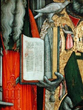 St. Jerome's Bible and St. Gregory's Dove, detail of the left panel from The Virgin Enthroned with S