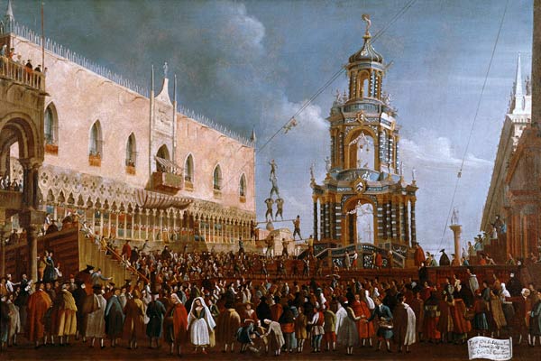 The Festival of Giovedi Grasso in the Piazzetta of San Marco, Venice from Gabriele Bella