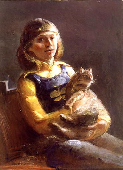 Girl with Cat (oil on canvas)  from Gail  Schulman