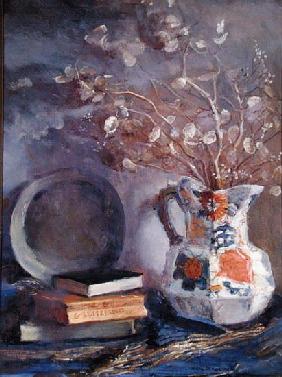 Still Life - Books with Pitcher (oil on canvas) 