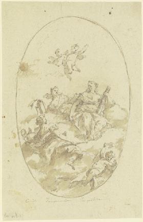 Allegorische Figurengruppe auf Wolken (Concordia, Temperanza und Tranquilità)