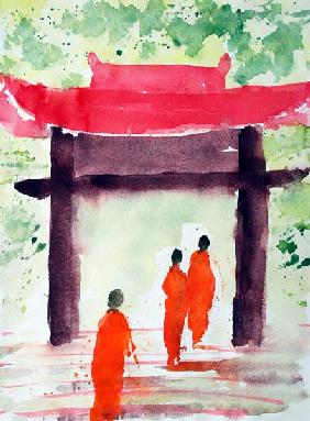 Mönche vor Tempel