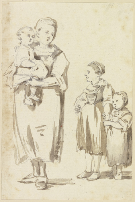 Stehende junge Frau mit einem Kind auf dem Arm, rechts neben ihr zwei weitere Kinder from Georg Melchior Kraus