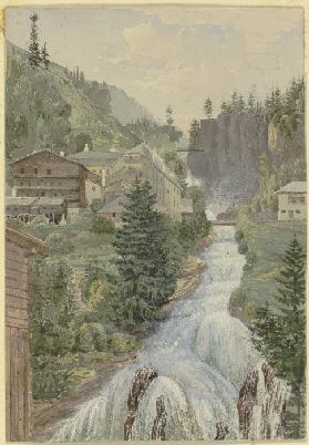 Alpine brook with houses